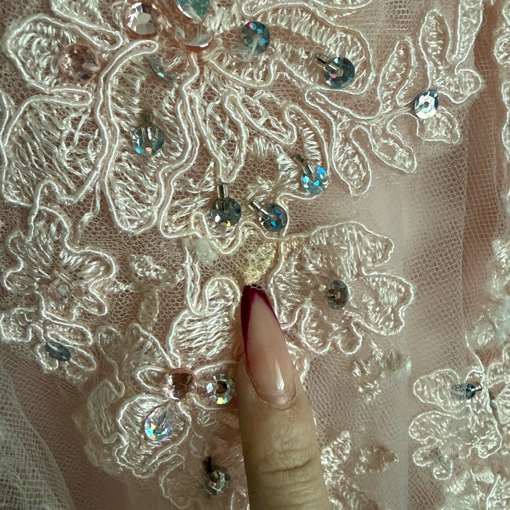 Morilee Blush Pink Lace Tulle formal prom Dress - Size 00 - Beaded Mini - Picture 8 of 8